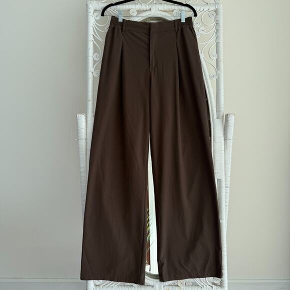 Alo Pursuit Trouser Women Small Brown Espresso Wide Leg High Waist Pleated Pants - Picture 1 of 12